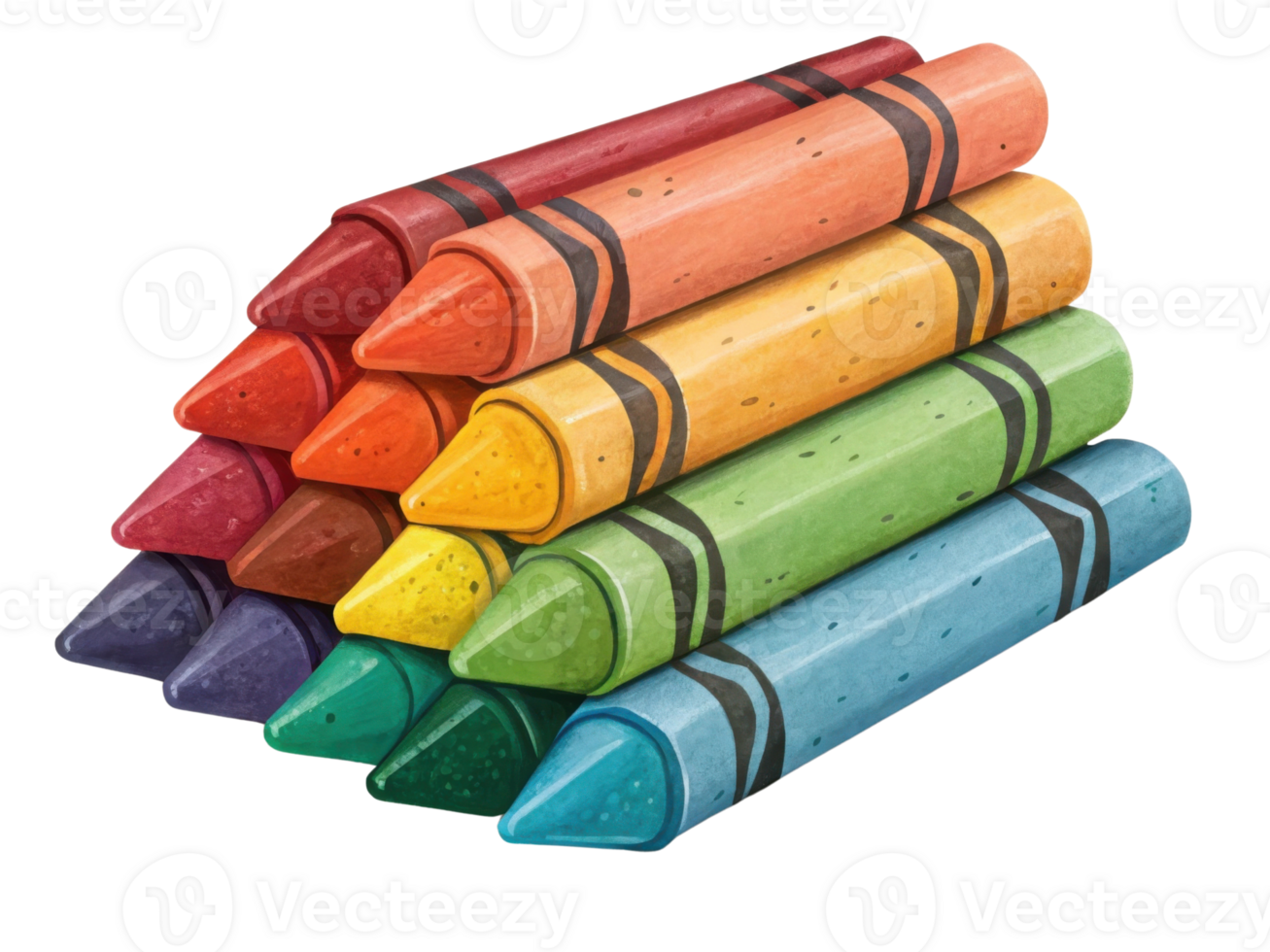 Colorful crayons stacked in pyramid shape, perfect for art projects png
