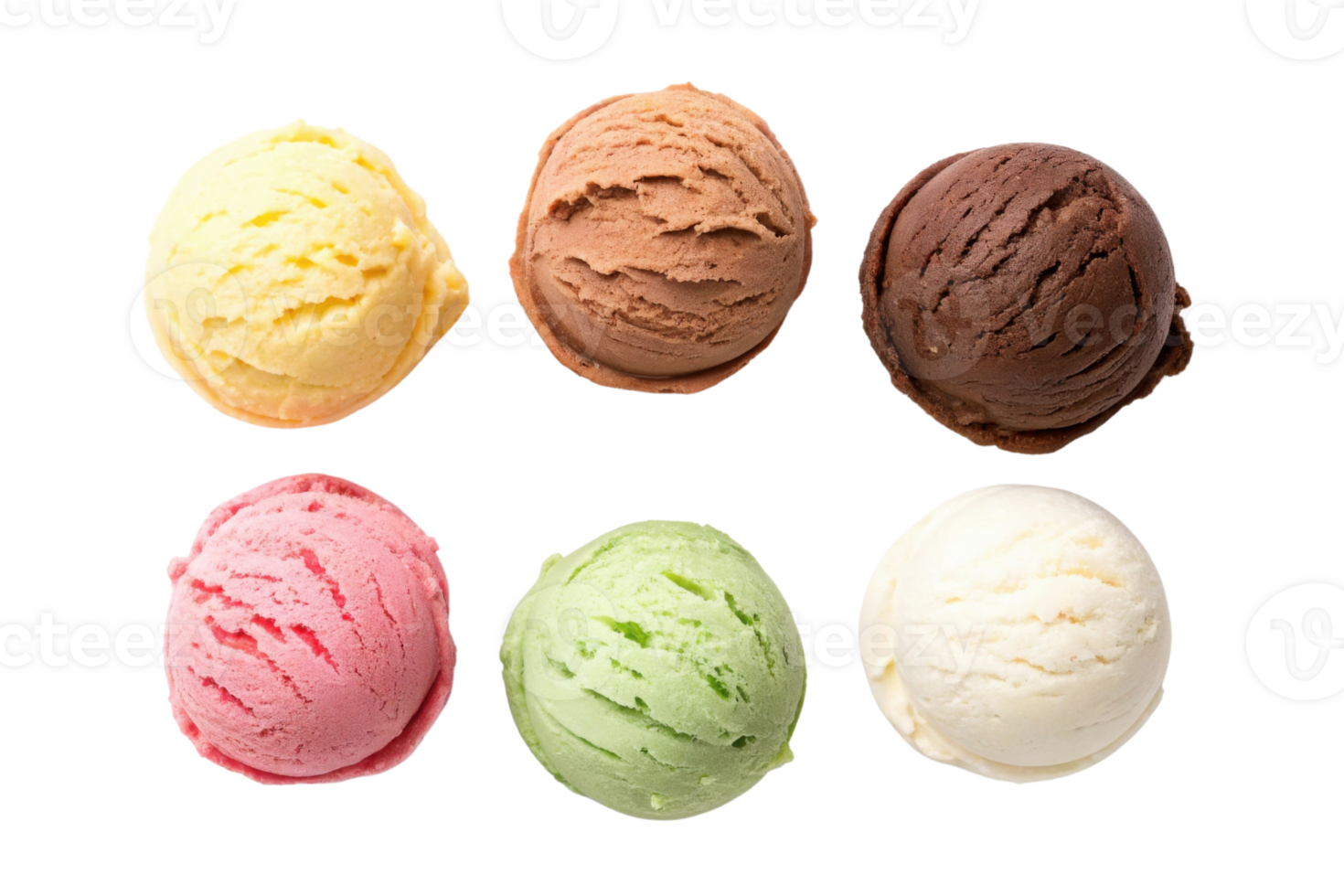 Delicious ice cream scoops in various flavors including chocolate, vanilla, and strawberry, perfect for sweet treat png