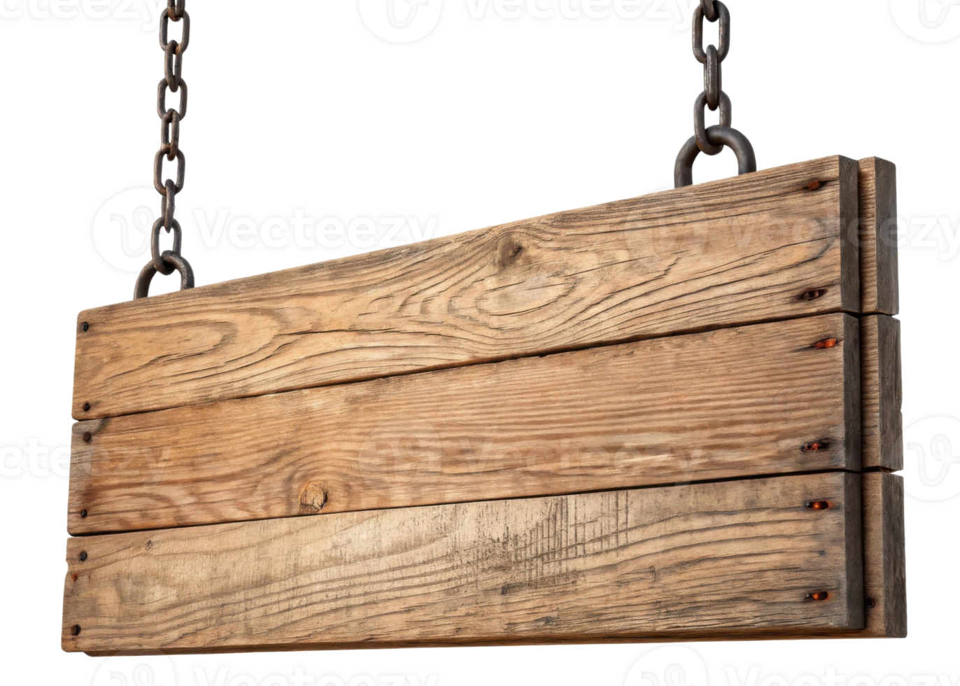 A Rustic wooden sign hanging from chains, perfect for decoration or signage png