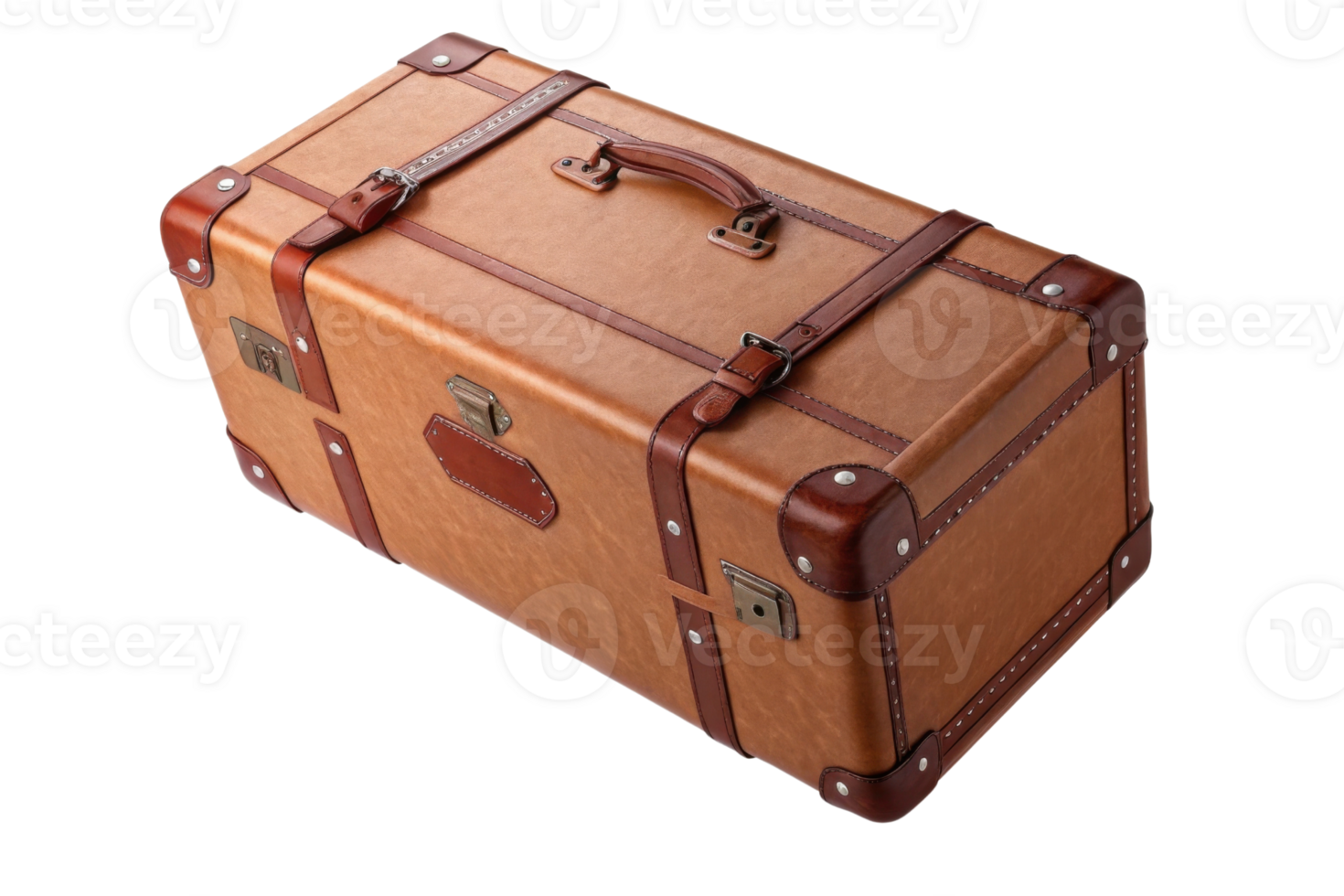 Vintage leather suitcase with brown accents and metal clasps png