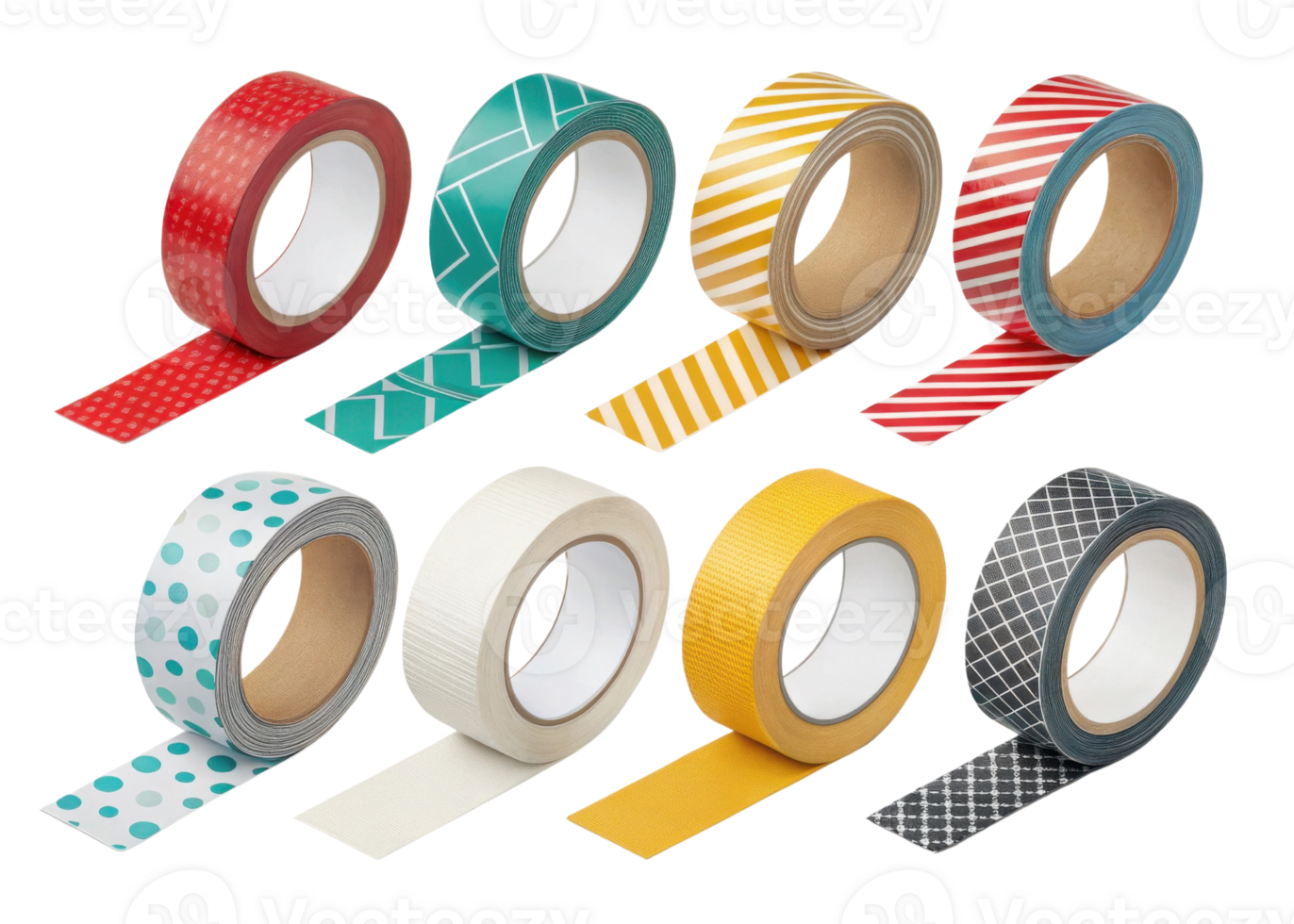 Colorful decorative tape rolls arranged in creative display, perfect for crafts and DIY projects png