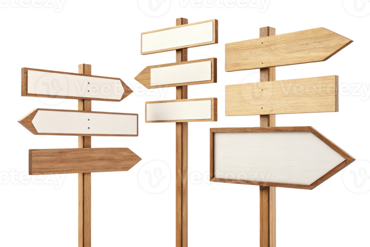 Wooden signposts with blank surfaces for customization and direction png