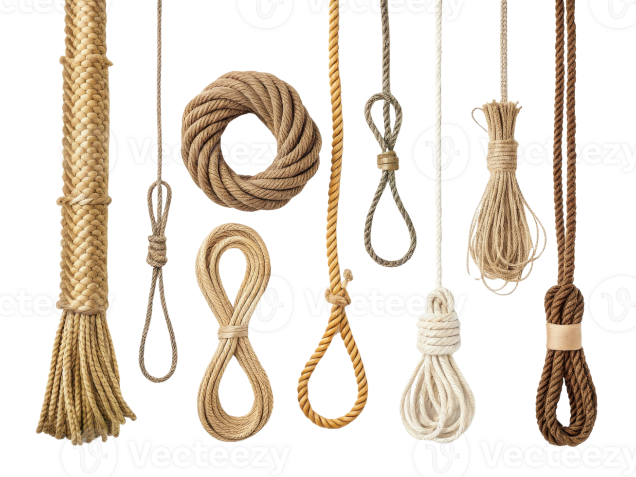 collection of various ropes and knots in different styles and colors png