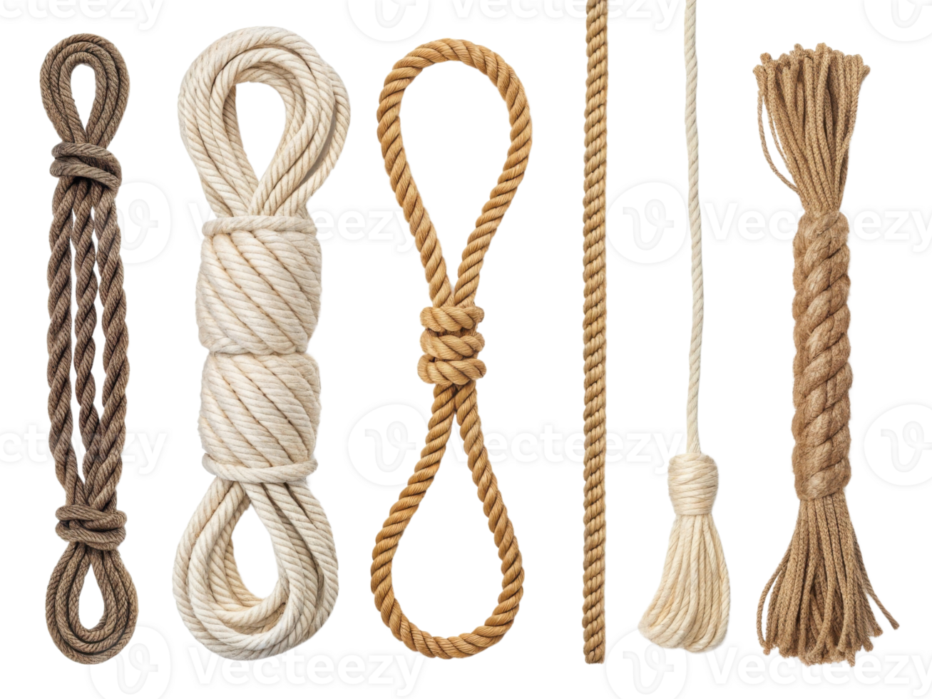 Ropes in various styles and colors, showcasing different textures and knots png
