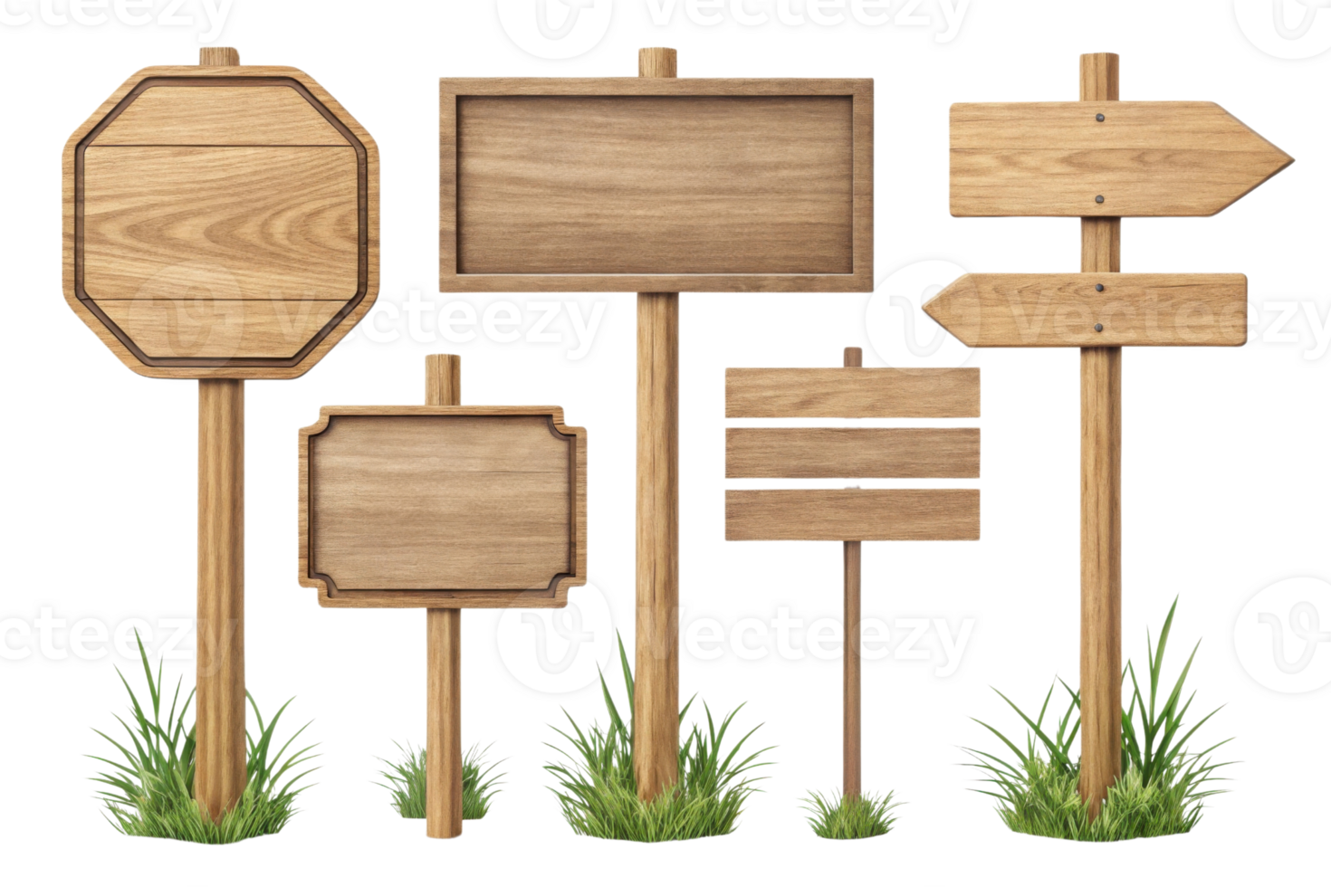 Wooden signs in various shapes and sizes with grass accents png