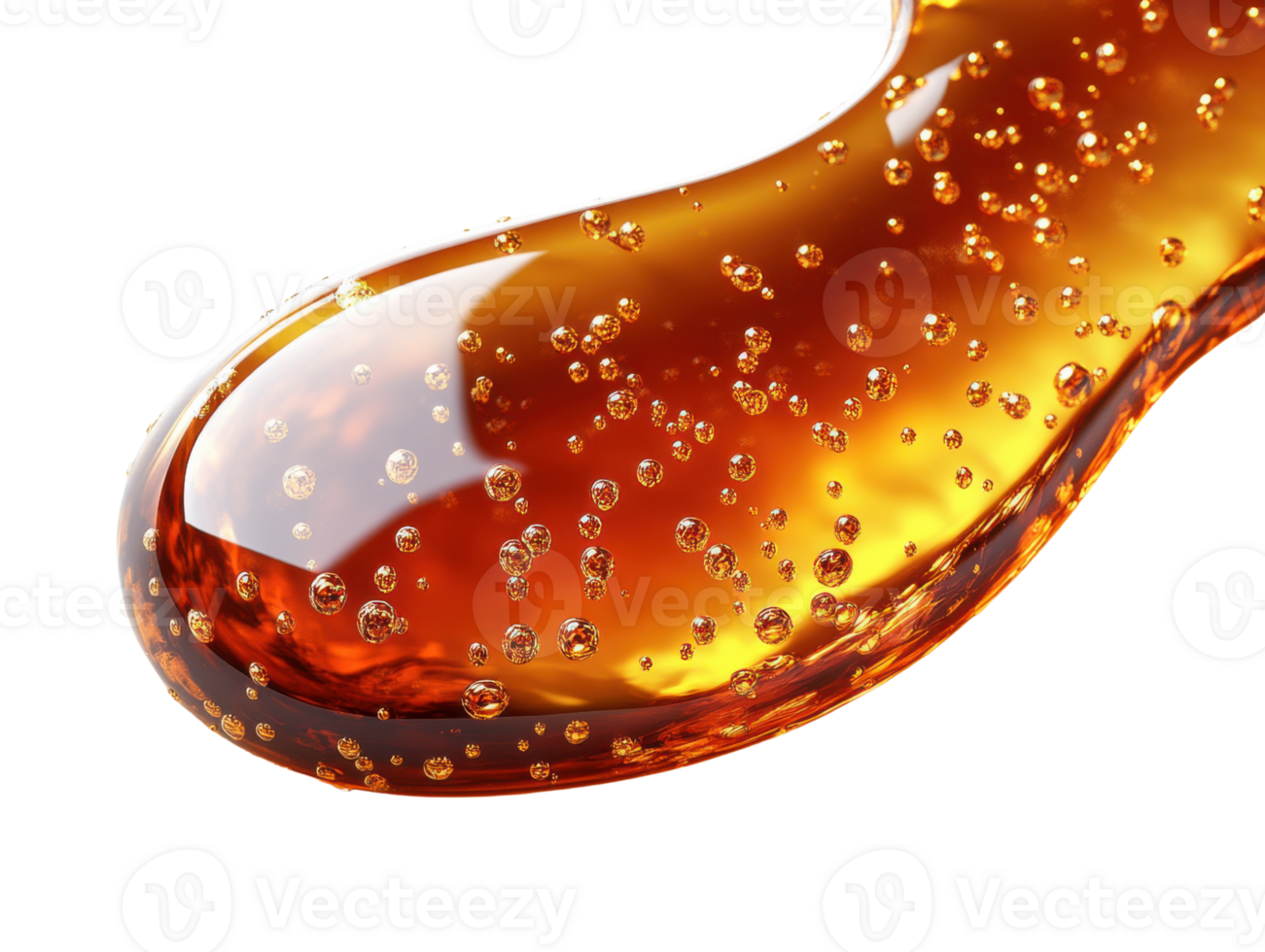 close up of viscous liquid with bubbles, showcasing rich amber color and glossy texture. image captures fluid movement and png