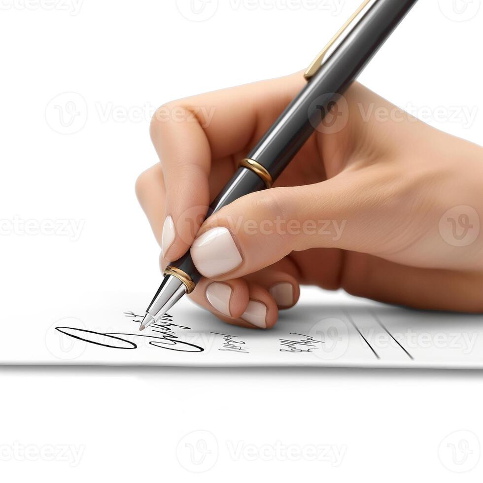 Close-up of a hand writing with a stylish pen, capturing creativity and personal expression. photo