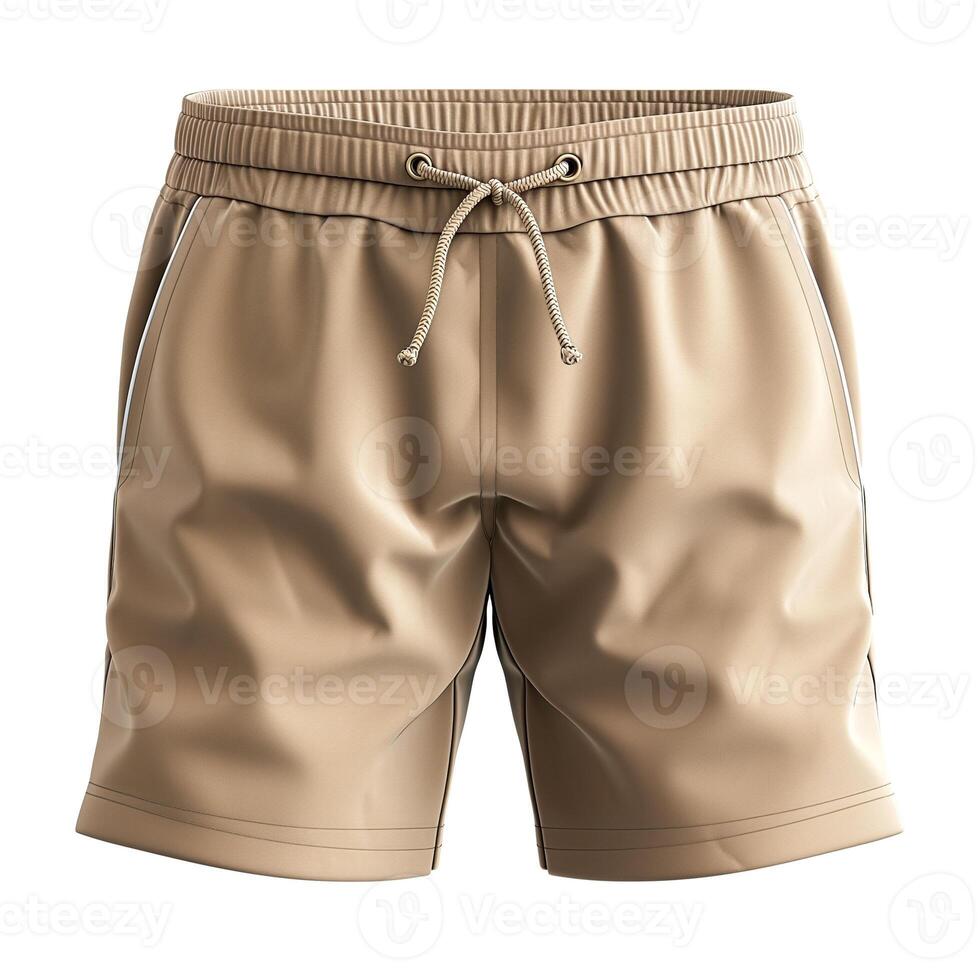 Stylish beige swim shorts featuring a drawstring, perfect for beach outings and summer activities. photo