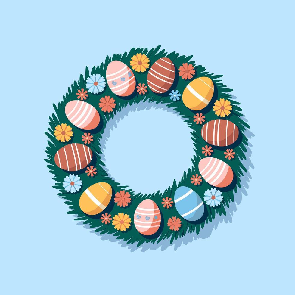 Beautiful Easter Decoration Wreath with Floral Accents vector