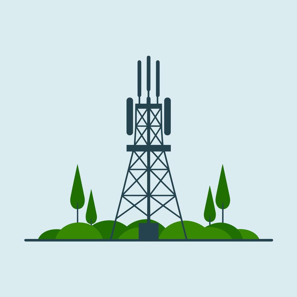 Futuristic 5G Antenna Tower Supporting Fast Data Transfer vector