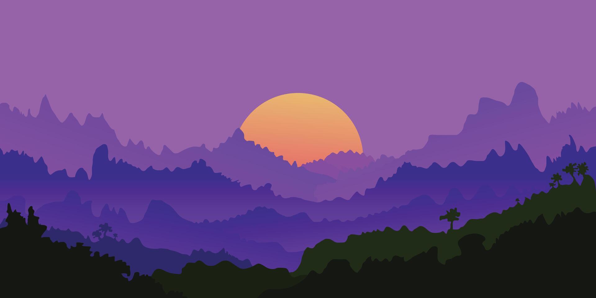 Purple Sunset Mountains vector
