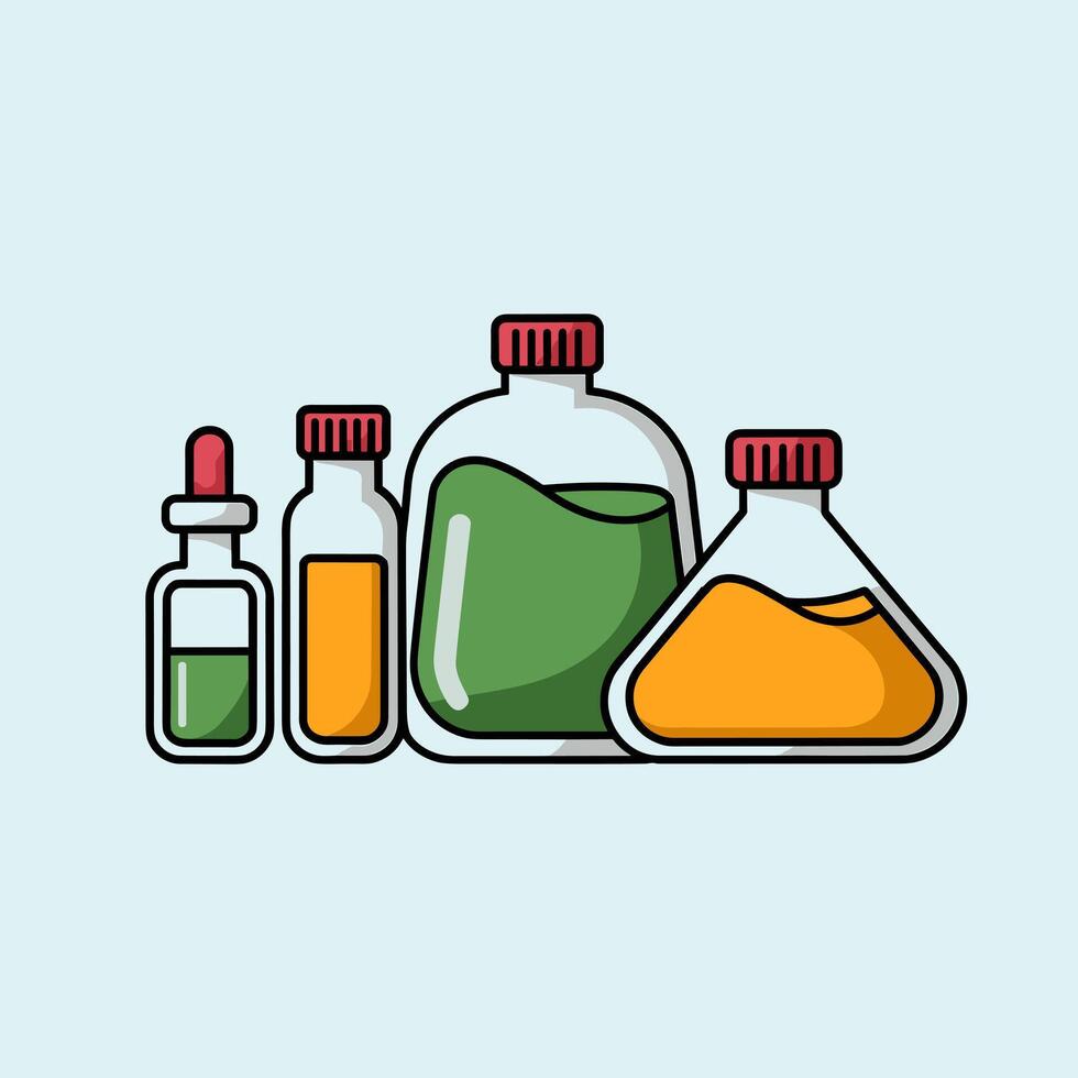 Labeled Laboratory Bottles Containing Various Chemical Solutions vector