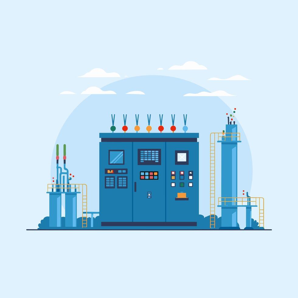 An illustration of a factory with pipes and machinery vector