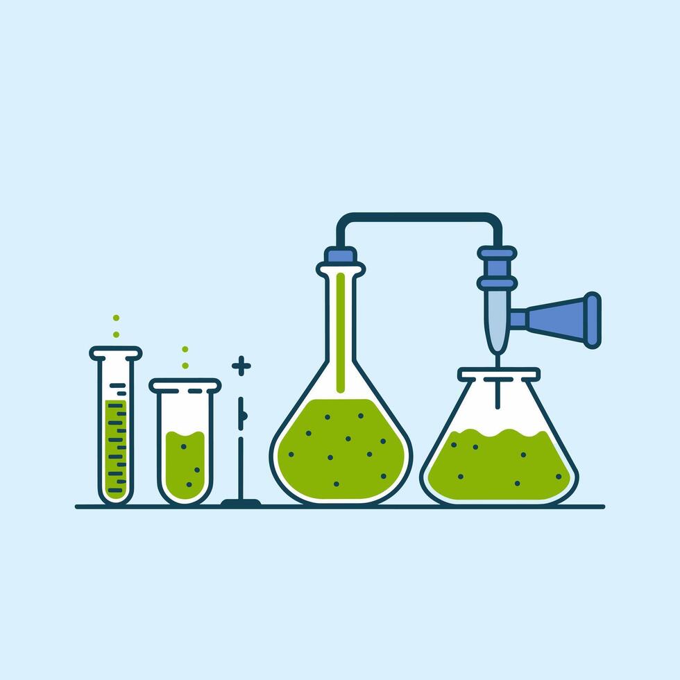 A laboratory with green liquid and a beaker vector