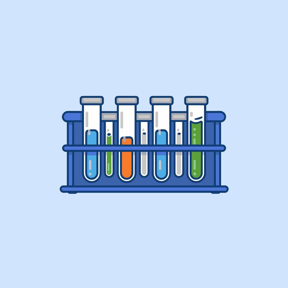 Multiple Test Tubes Holding Vibrant Chemicals in a Lab Stand vector