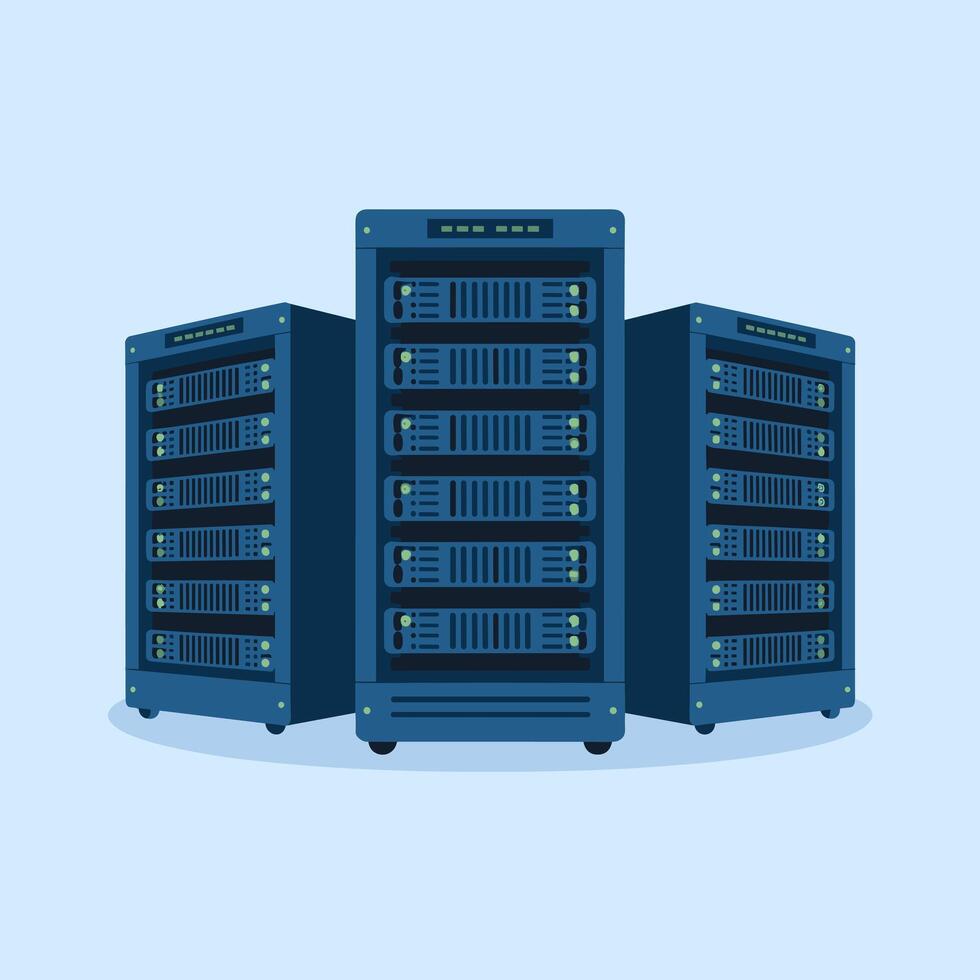 Modern Server Rack in a High-Tech Data Center vector