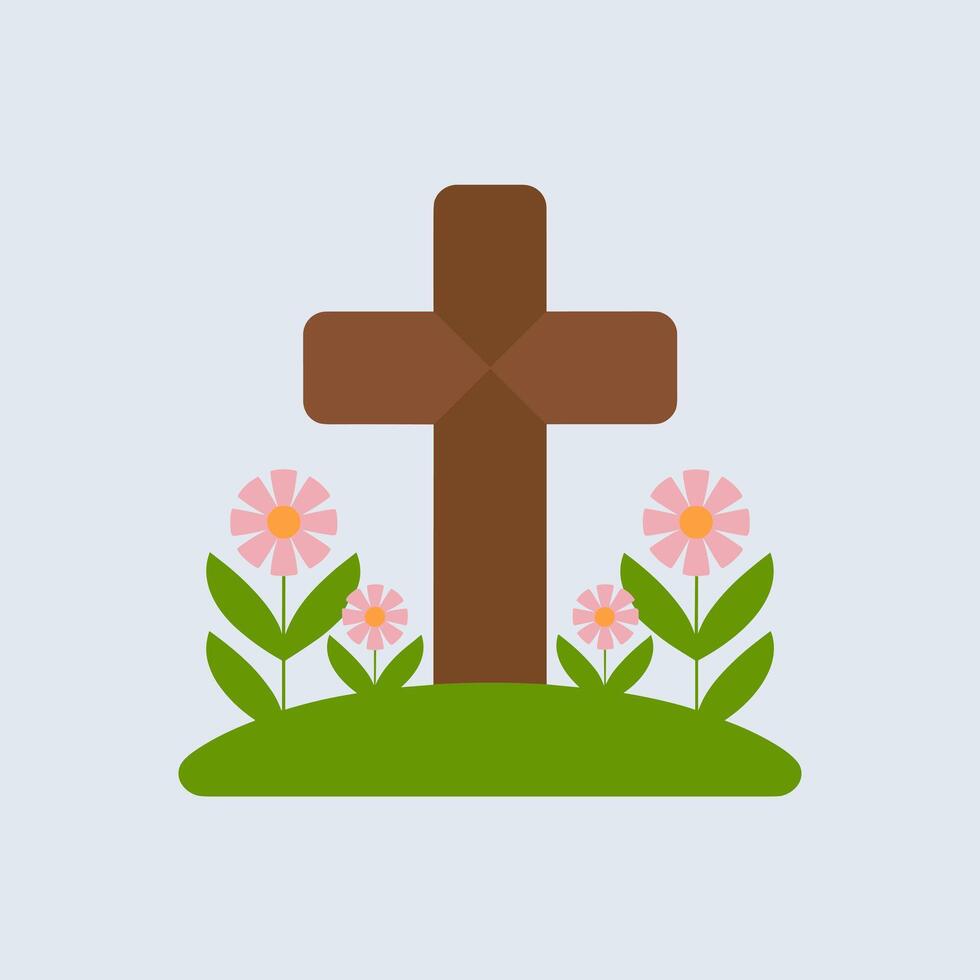 Elegant Easter Cross with Blooming Flowers vector