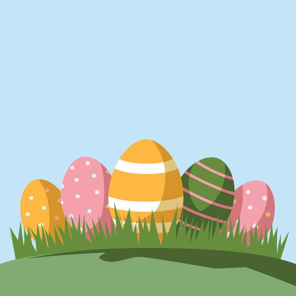 Pastel and Vibrant Easter Eggs in Soft Grass vector