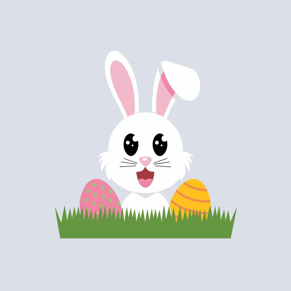Playful Easter Bunny Surrounded by Festive Eggs vector