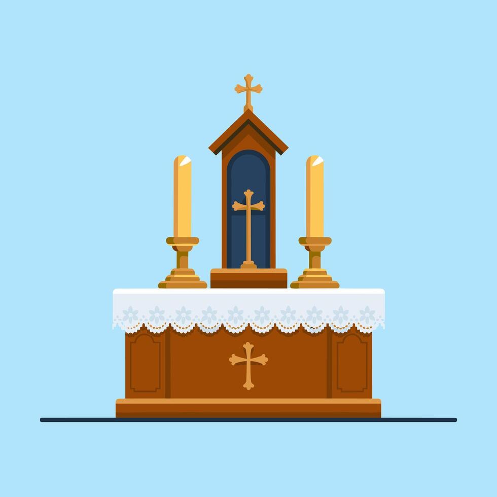 Holy Christian Altar with Cross and Candles vector