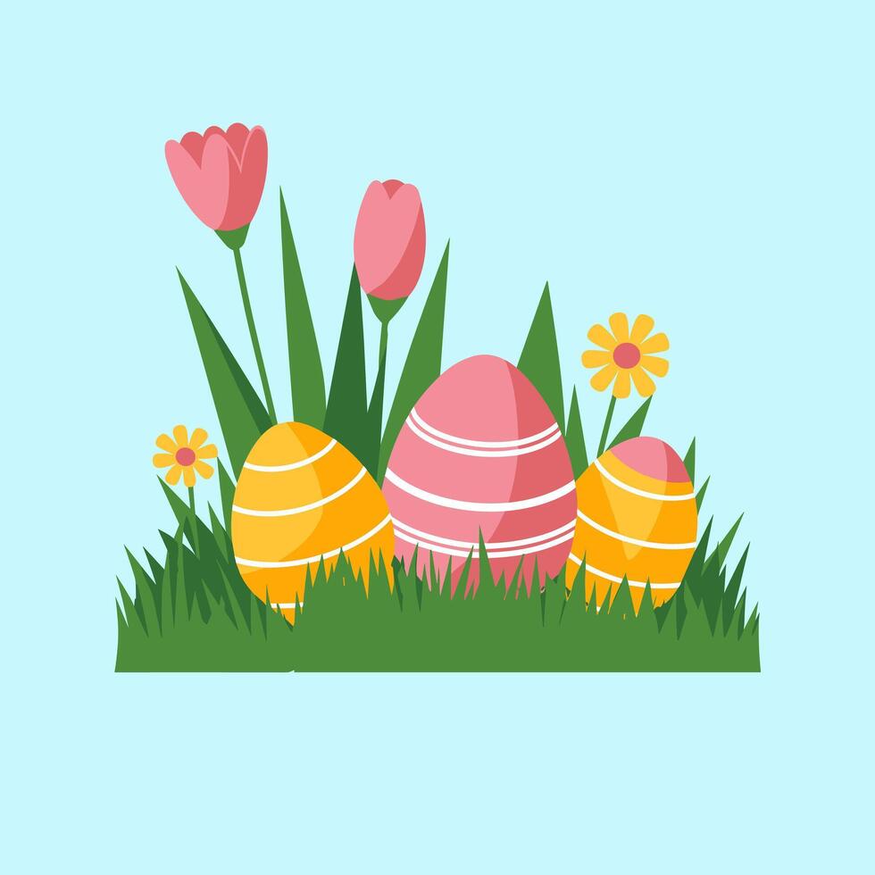 Colorful Easter Egg in the Grass vector