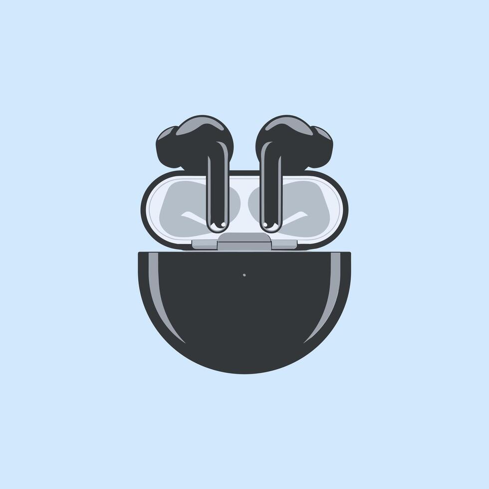 Portable Earbuds with a Stylish Charging Case Design vector