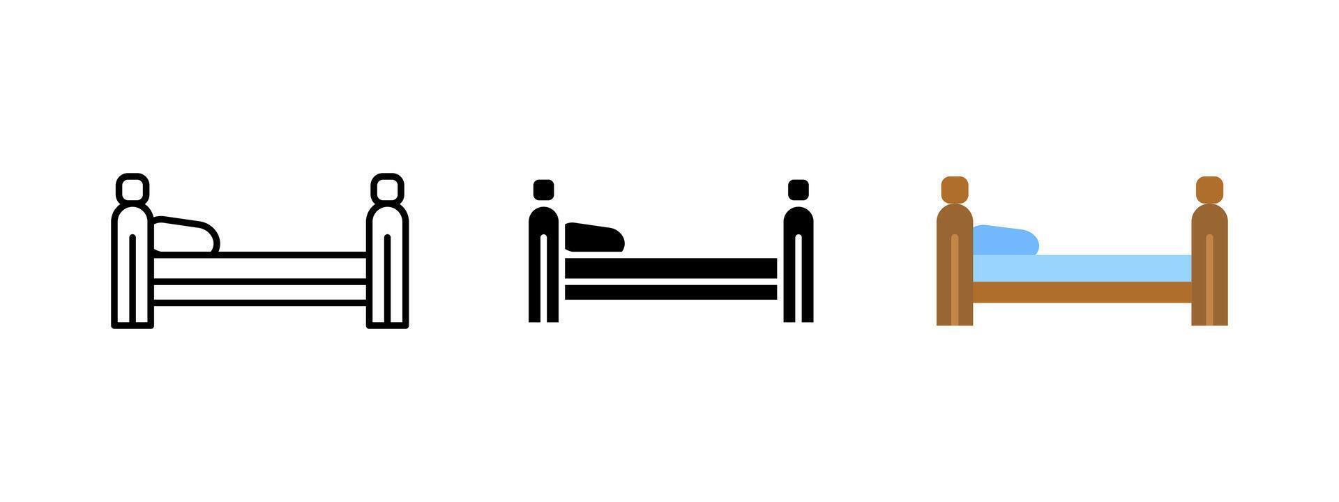 Bed icon. Wooden frame with mattress and pillow illustration. Sleeping furniture pictogram. Comfortable resting place sign. Home and hotel interior element concept. vector