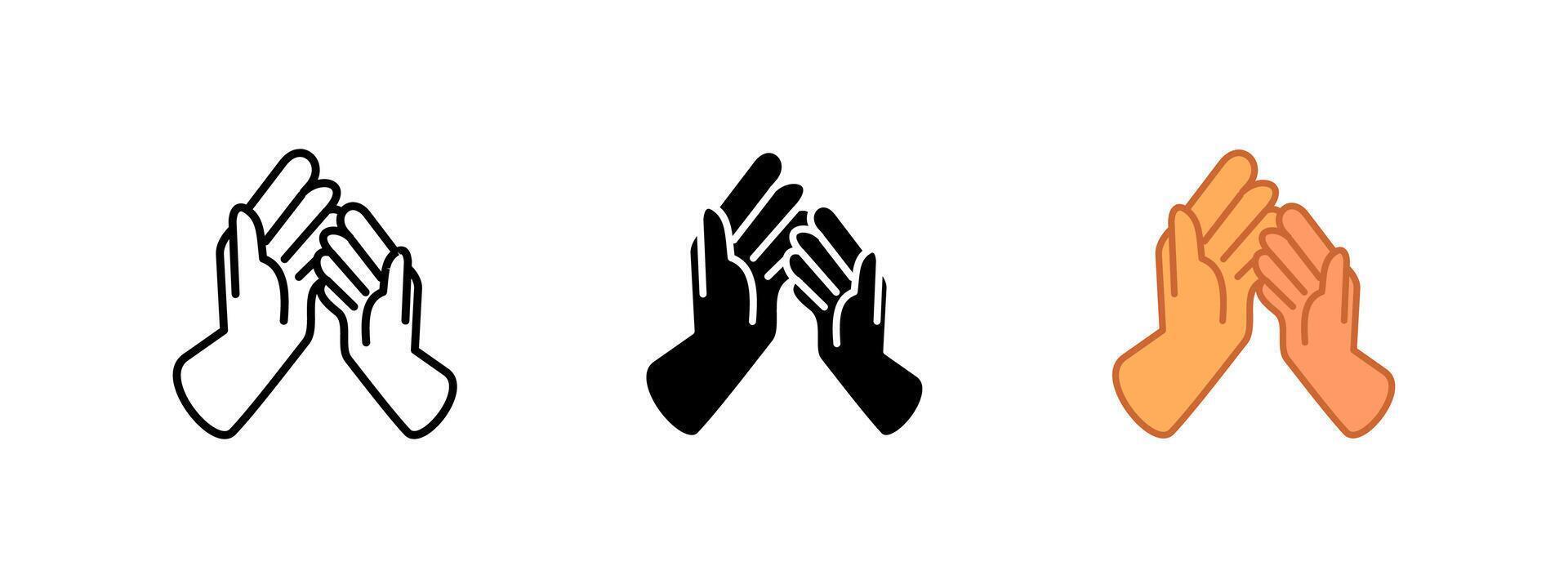 Hands icon. Couple sign. Family relationship concept. Human connection and support symbol. Two hands touching each other illustration. Care, trust, unity and friendship pictogram. vector