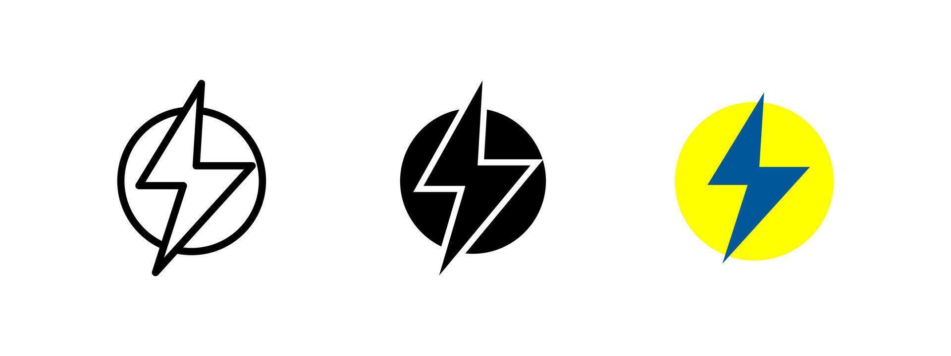Electricity icon. Lightning bolt symbol inside a circle illustration. Energy and power concept. High voltage warning pictogram. Fast charge and electric speed sign. vector