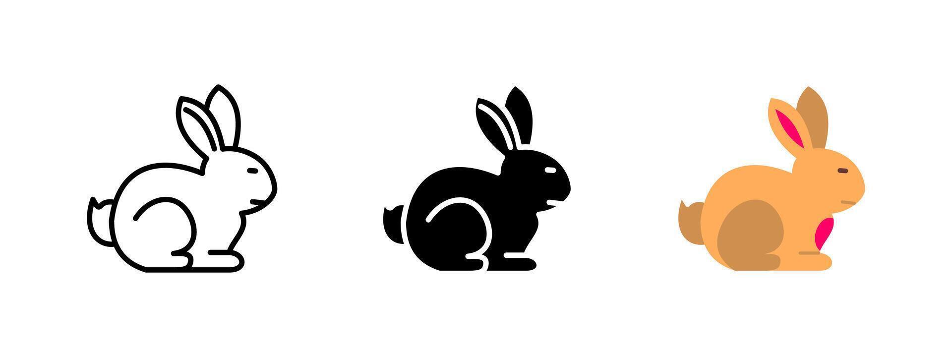 Easter bunny icon. Cute rabbit sitting with perked ears illustration. Traditional Easter holiday symbol. Springtime animal, nature and wildlife concept. Farm and domestic pet pictogram. vector