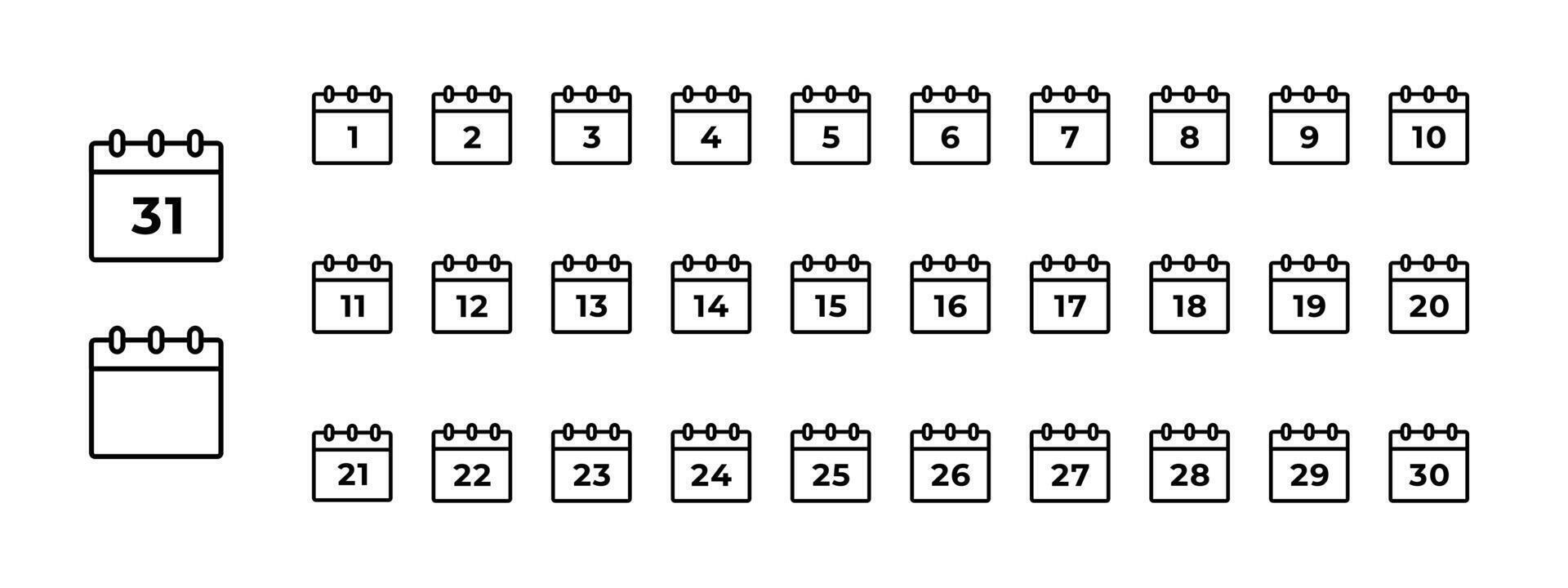Calendar icon set. Collection of date and schedule symbols illustration. Time management and event reminder pictogram. Monthly planner and daily agenda sign. Business appointment scheduling. vector