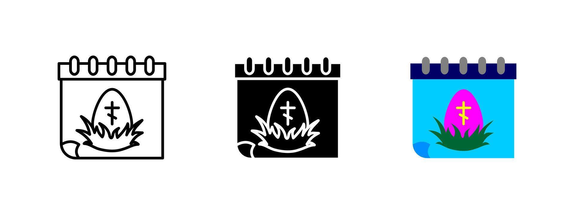 Easter calendar icon. Easter calendar page with decorated egg and cross illustration. Religious holiday event symbol. Christian traditions and festive celebrations sign. Event date concept. vector