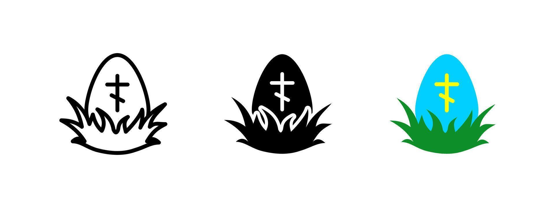 Easter egg icon. Religious holiday symbol with decorated egg and cross illustration. Christian celebration and faith sign. Resurrection Sunday and festive traditions concept. vector