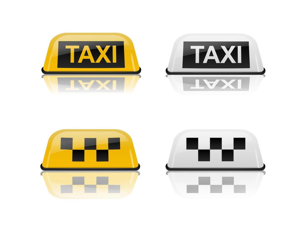 Taxi car roof sign yellow and white with reflection. Realistic illustration isolated on white. vector