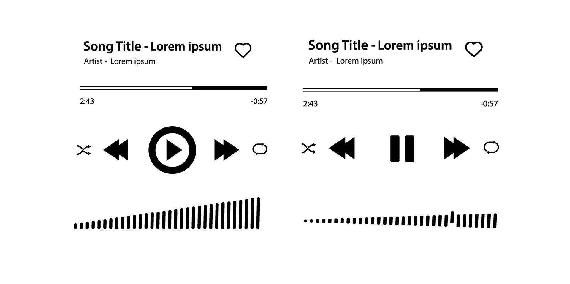 Music player Song plaque with buttons loading bar equalizer sign sound wave and frame for album photo. Trendy music player interface . vector