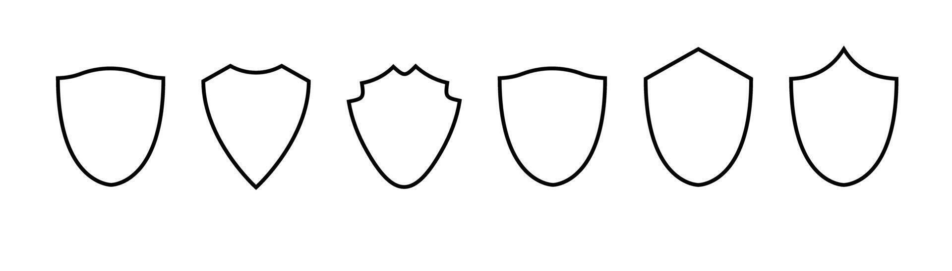 Shield frame set. Collection shield signs. Empty outline icons. vector