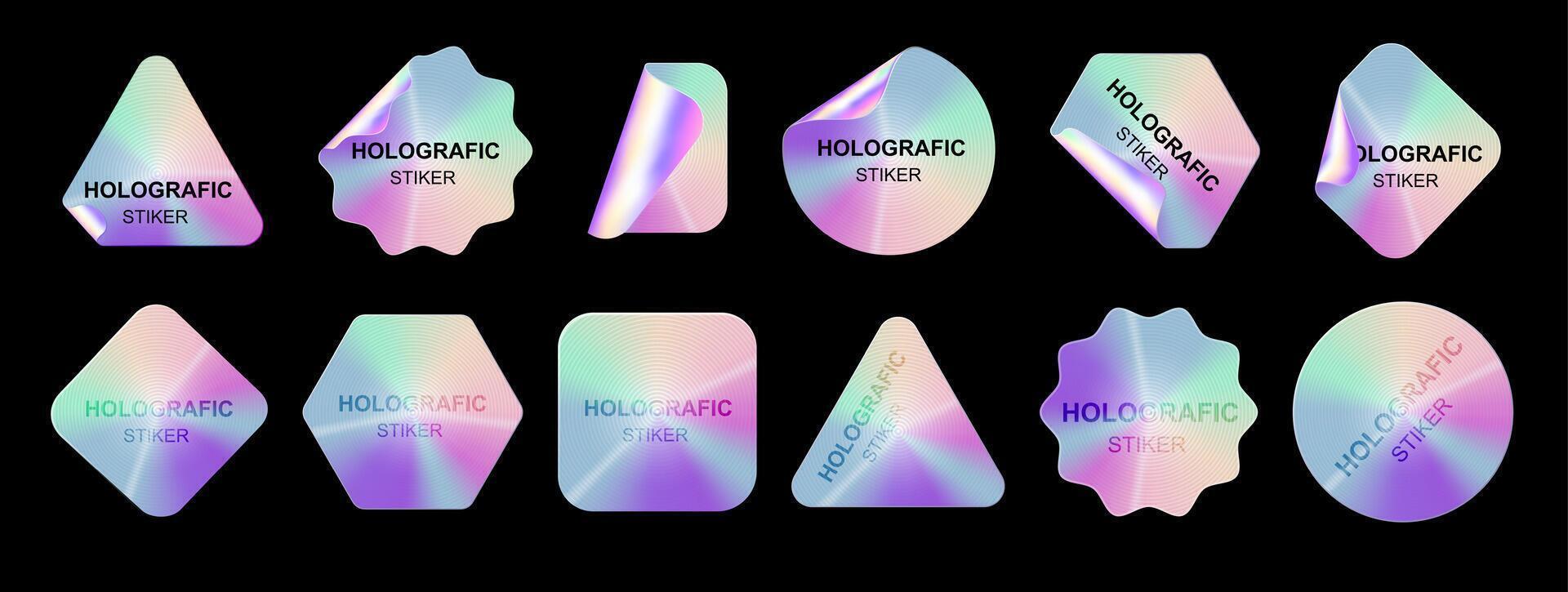 Holographic stickers. Hologram labels shapes. Holographic textured stickers for preview tags, labels. Sticker for design mockups. vector