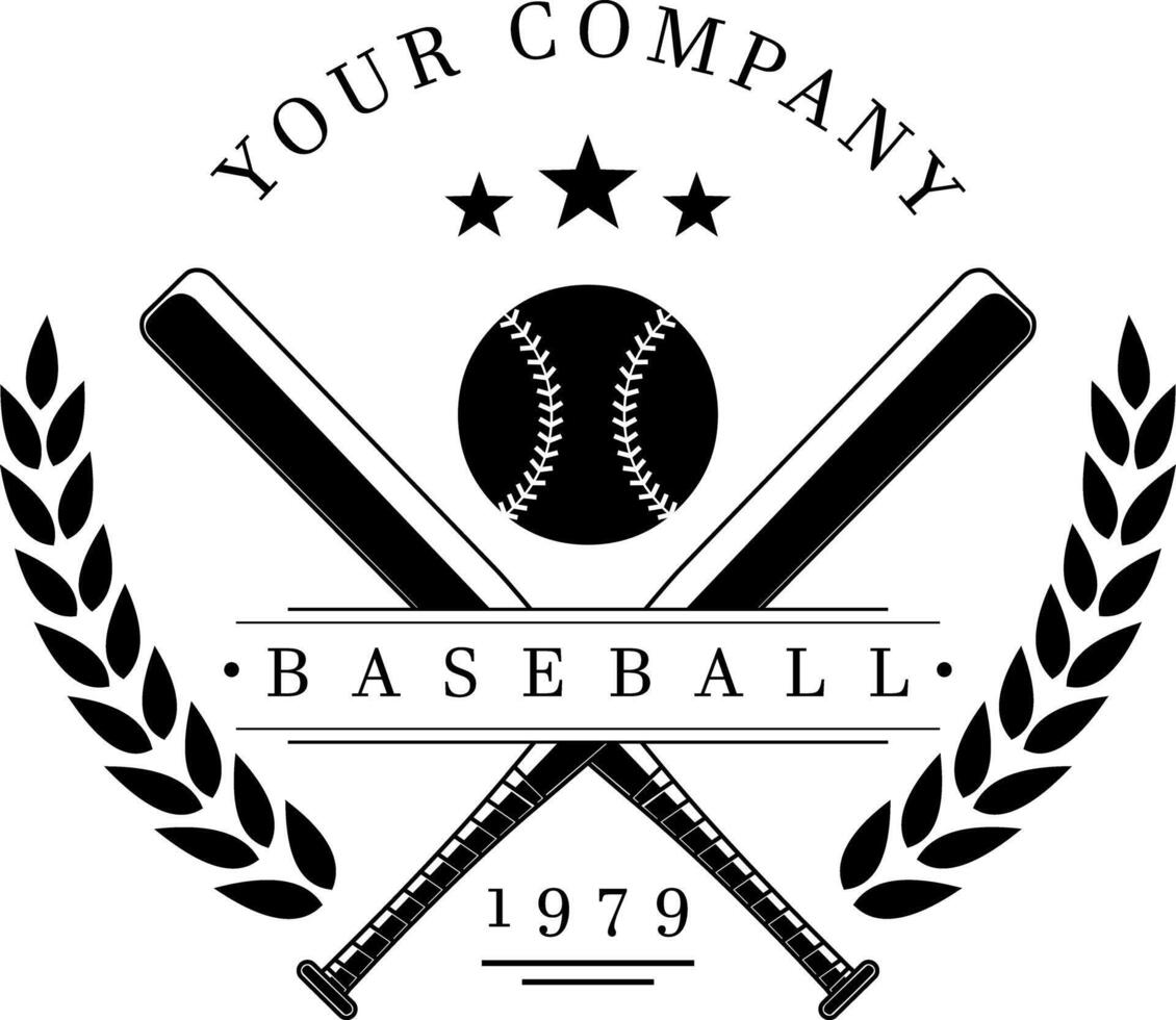 Classic Monochrome Baseball Emblem With Laurel And Stars vector