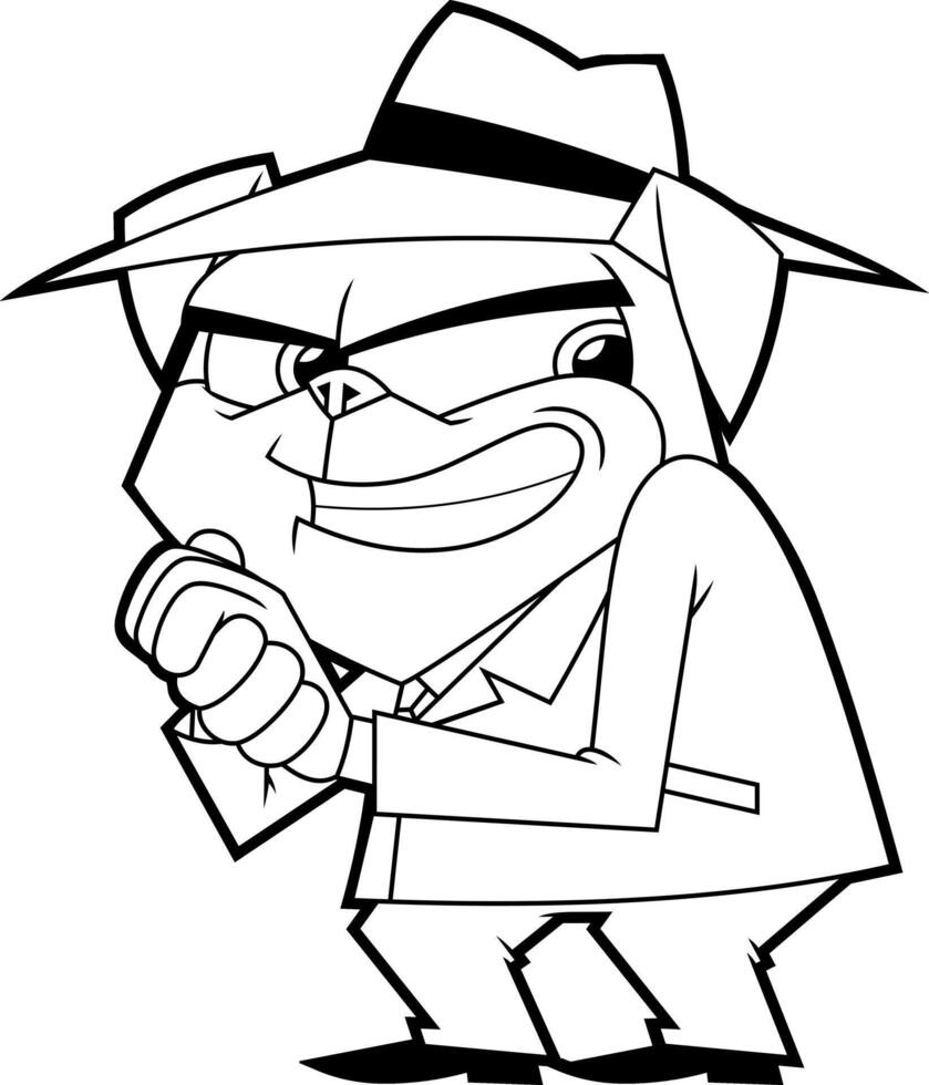 Black And White Illustration Of A Cunning Dog In A Mafia Suit vector