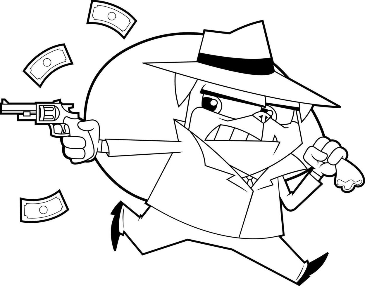 Mafia Dog Character In A Suit Escaping With A Bag Of Cash vector