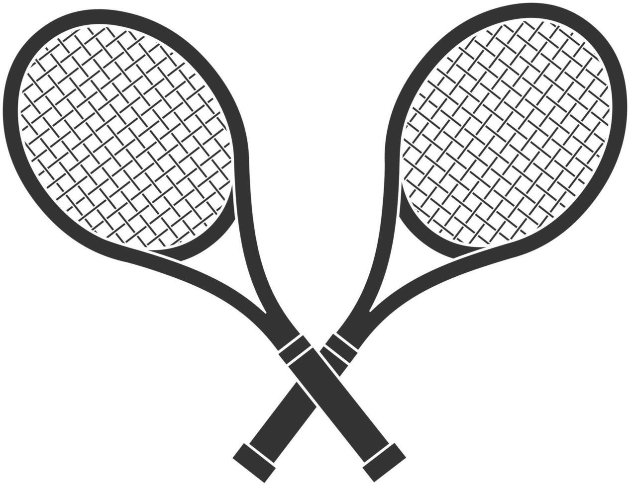 Black And White Illustration Of Two Crossed Tennis Rackets vector