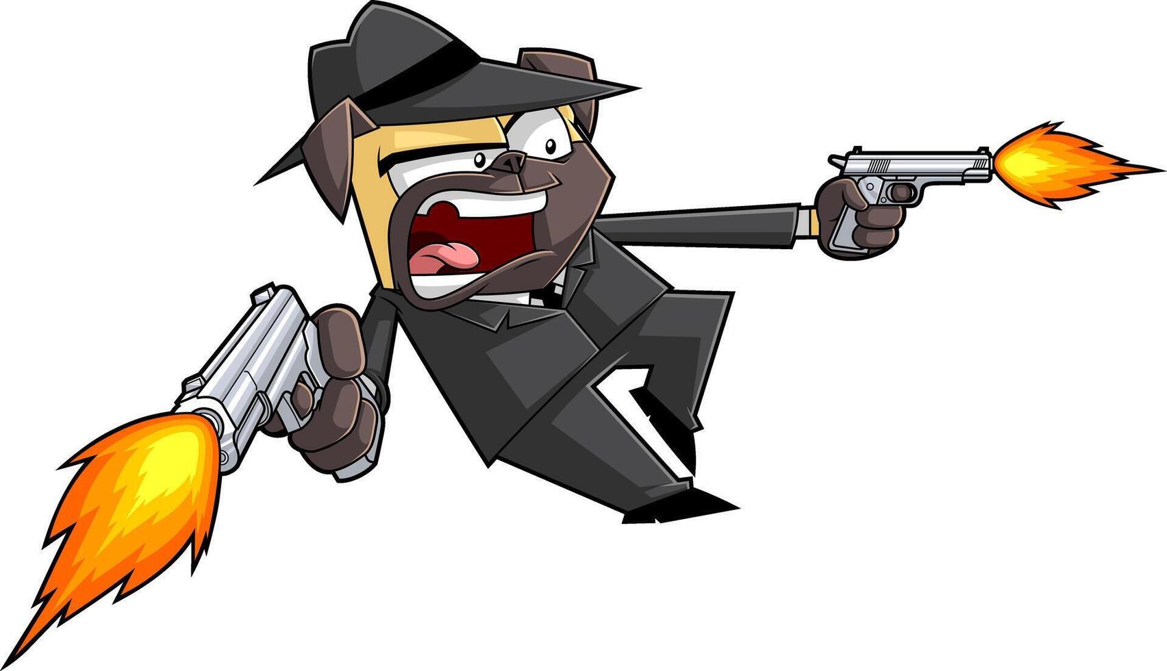 Cartoon Gangster Dog Shooting Two Guns In An Intense Action Scene vector