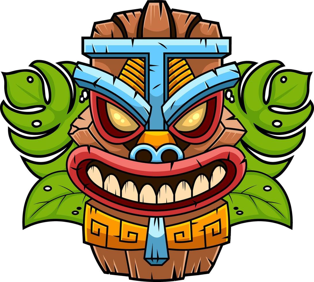 Decorative Hawaiian Tiki Face With Cultural Symbolism vector