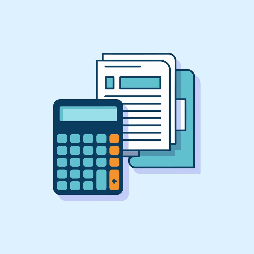 Budget Calculation with a Business Calculator and Papers vector