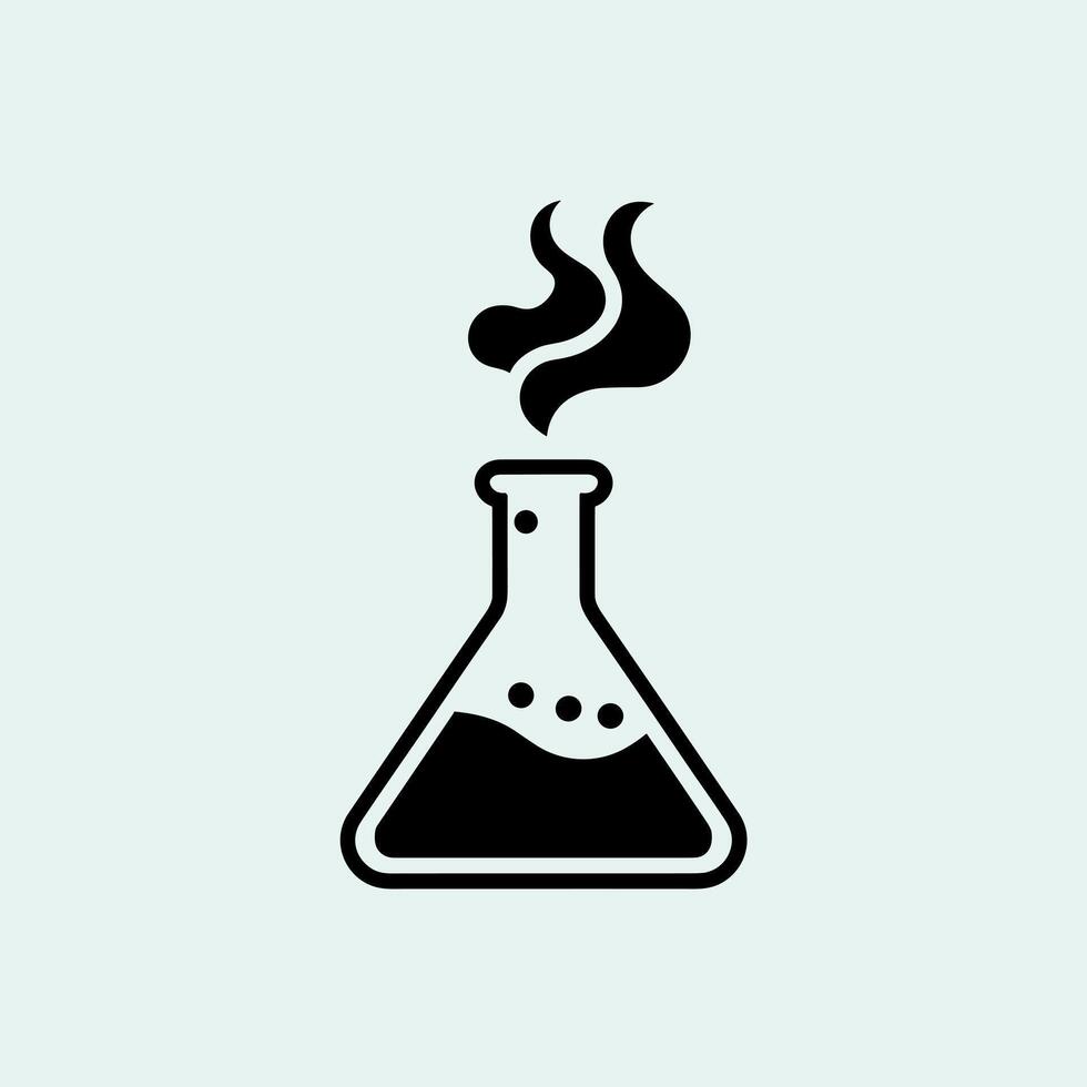 A black and white illustration of a flask with smoke coming out vector