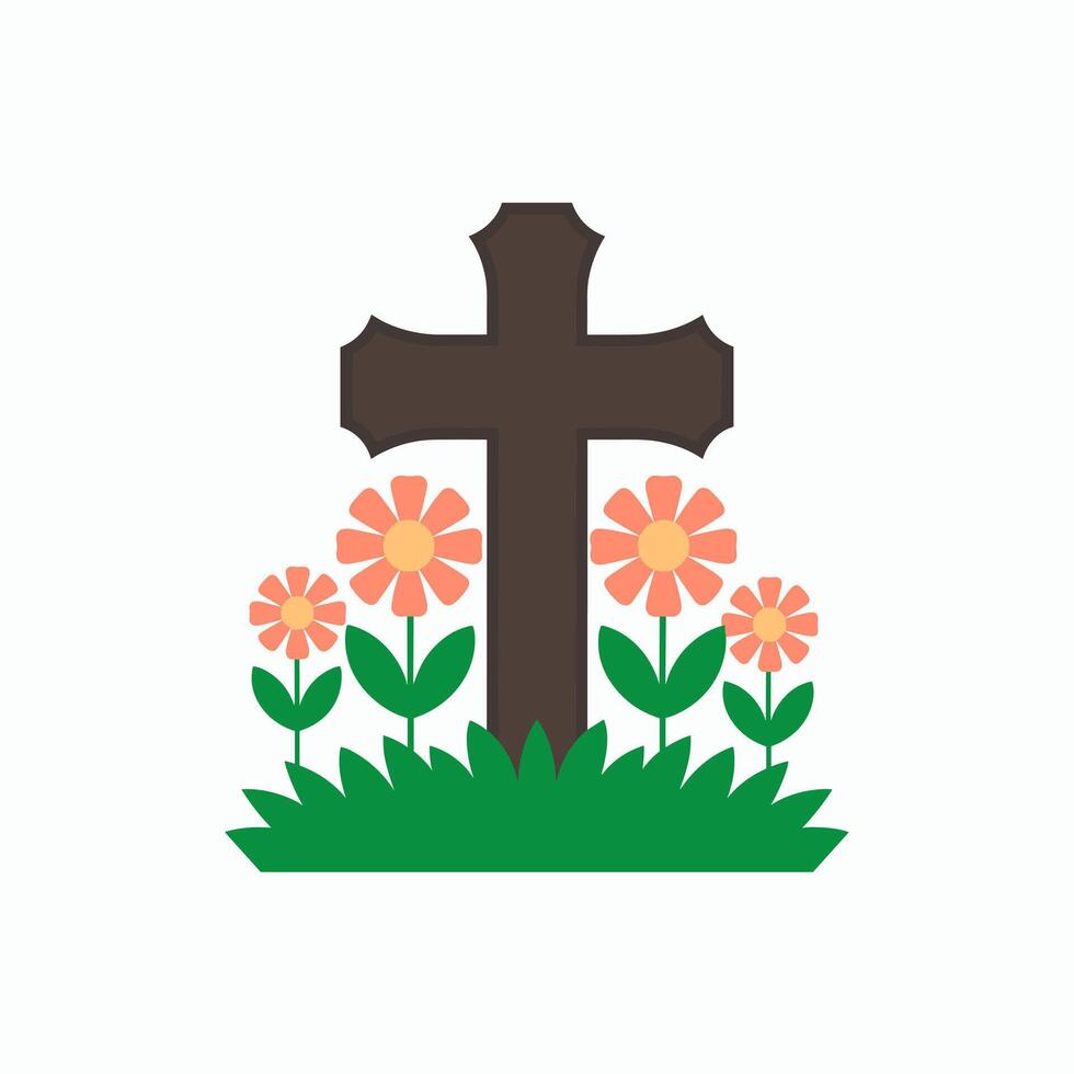 Decorative Cross with Spring Flowers for Easter vector