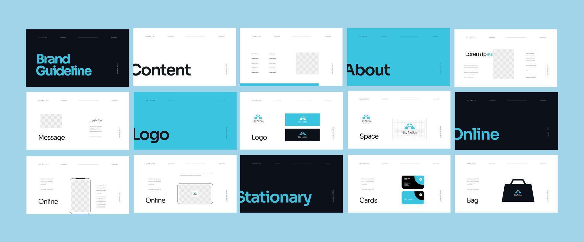 Brand identity framework template. Innovative brand standards layout. Logo and branding strategy guide. Brand presentation manual. vector