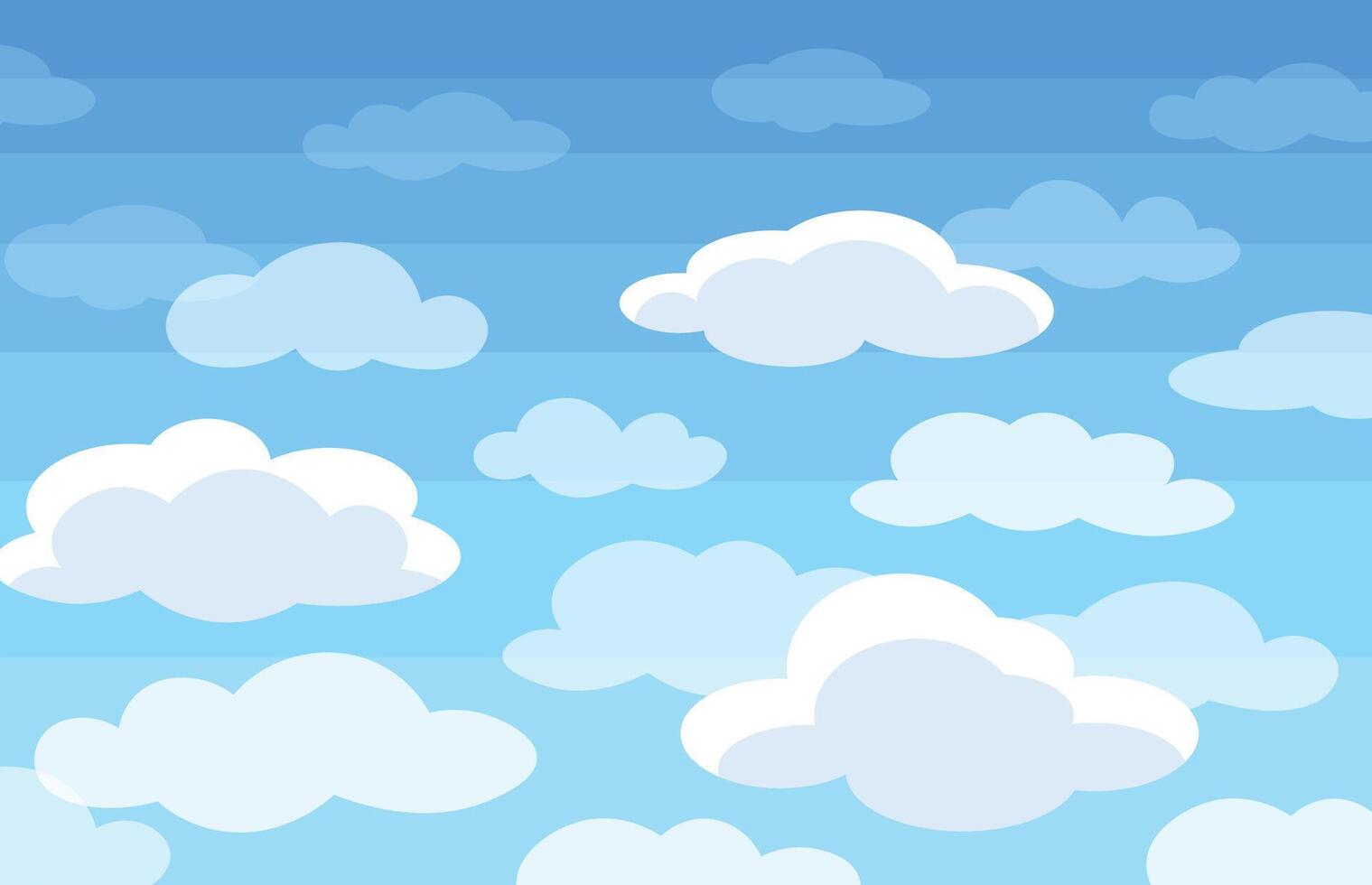 Cute sky in cartoon style. White clouds isolated on a blue background. vector