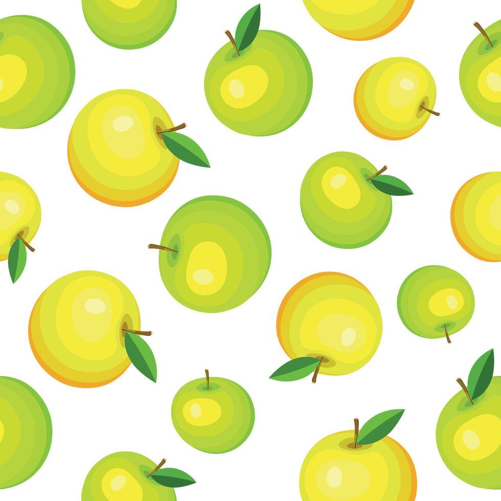 Seamless pattern with yellow and green apples with leaves isolated on a white background. Cute pattern with apples for textile design, packaging, gift wrapping. vector