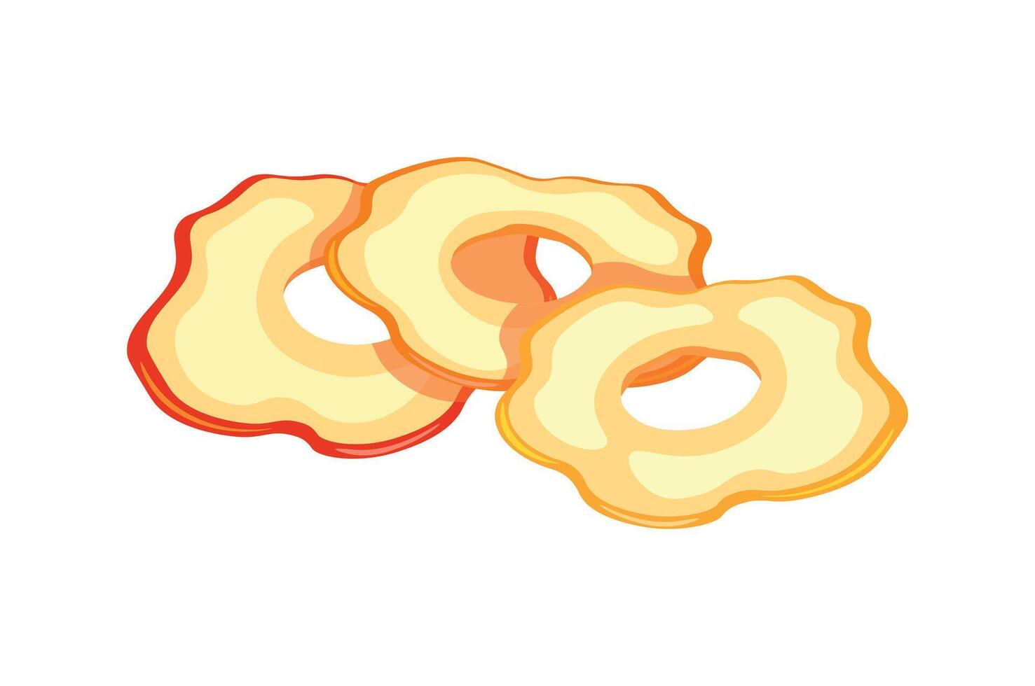 Dried apples isolated on white background. Illustration of sweet dried apples in cartoon style. Apple icon. Healthy snacks. Apple chips. vector